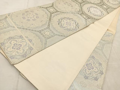 平和屋着物◎六通柄袋帯　唐織　蜀江花文　銀糸　正絹　逸品　BAAU9613yc