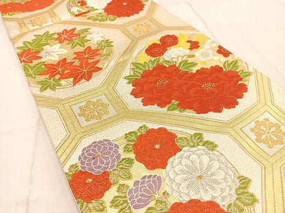 平和屋着物◎六通柄袋帯　唐織　蜀江花文　金銀糸　やまとオリジナル　正絹　逸品　BAAU9616yc