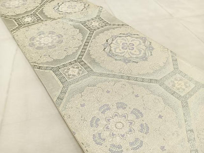 平和屋着物◎六通柄袋帯　唐織　蜀江花文　銀糸　正絹　逸品　BAAU9613yc