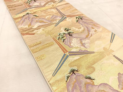 平和屋着物◎六通柄袋帯　唐織　扇風景文　金糸　正絹　逸品　BAAU9648yc