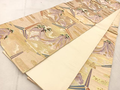 平和屋着物◎六通柄袋帯　唐織　扇風景文　金糸　正絹　逸品　BAAU9648yc