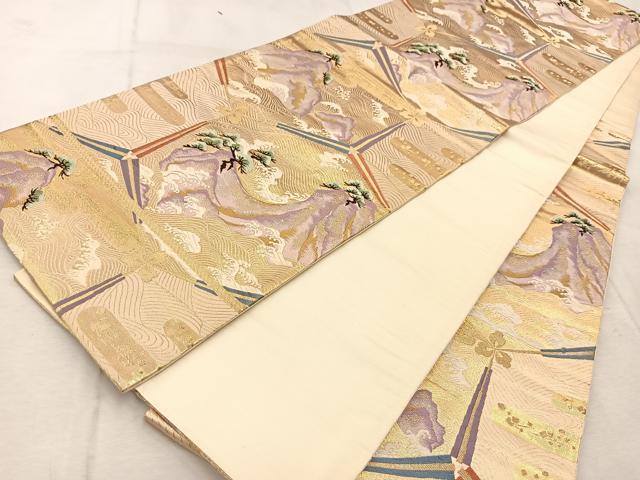 平和屋着物◎六通柄袋帯　唐織　扇風景文　金糸　正絹　逸品　BAAU9648yc
