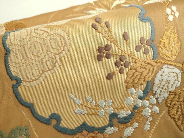平和屋着物●つけ帯 唐織 雪輪秋草文 金銀糸 正絹 逸品 DAAX4638ps