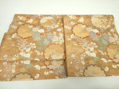 平和屋着物●つけ帯 唐織 雪輪秋草文 金銀糸 正絹 逸品 DAAX4638ps