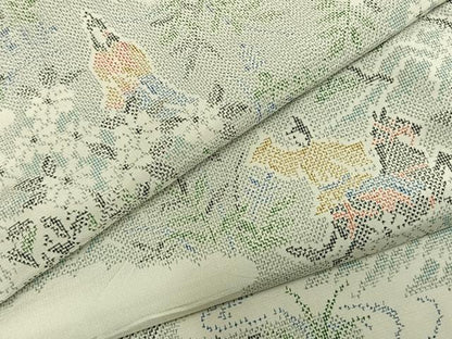 平和屋着物▽上質な紬 単衣 風景人物文 正絹 逸品 AABB2188fy