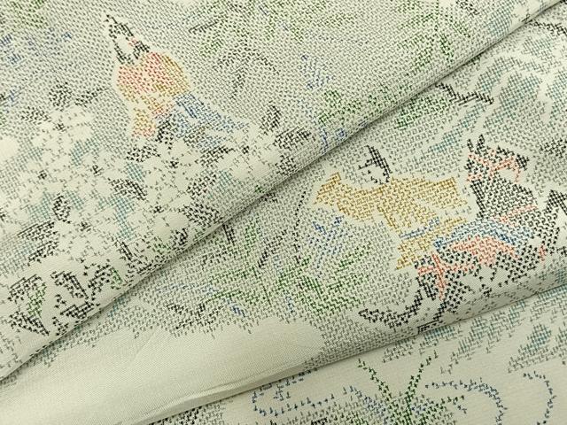 平和屋着物▽上質な紬 単衣 風景人物文 正絹 逸品 AABB2188fy