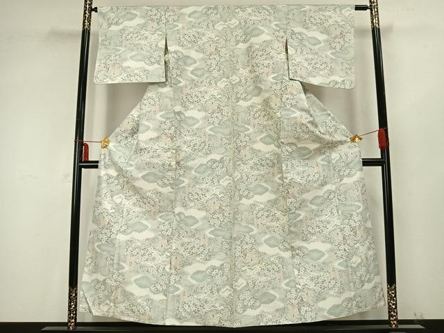 平和屋着物▽上質な紬 単衣 風景人物文 正絹 逸品 AABB2188fy
