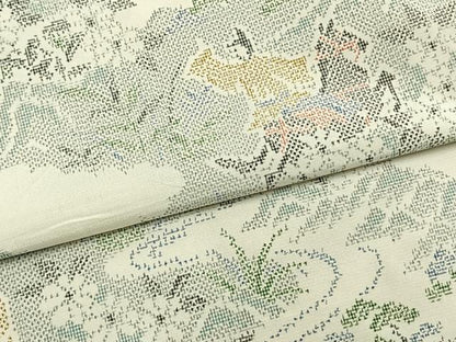 平和屋着物▽上質な紬 単衣 風景人物文 正絹 逸品 AABB2188fy