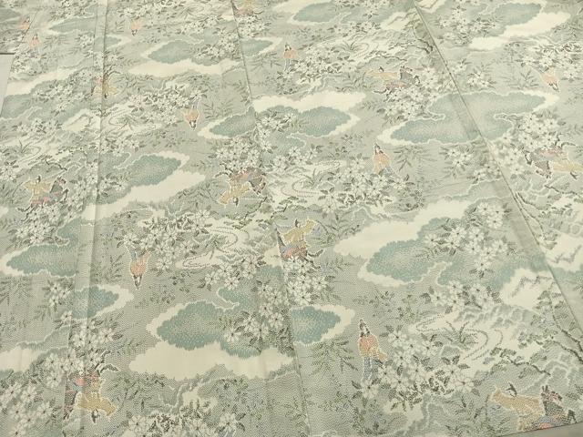 平和屋着物▽上質な紬 単衣 風景人物文 正絹 逸品 AABB2188fy