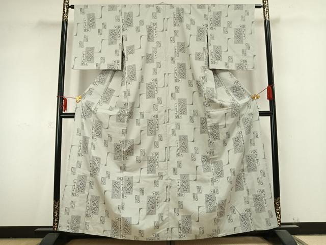 平和屋着物▽上質な紬　単衣　色紙花文　正絹　逸品　AABB2217fy