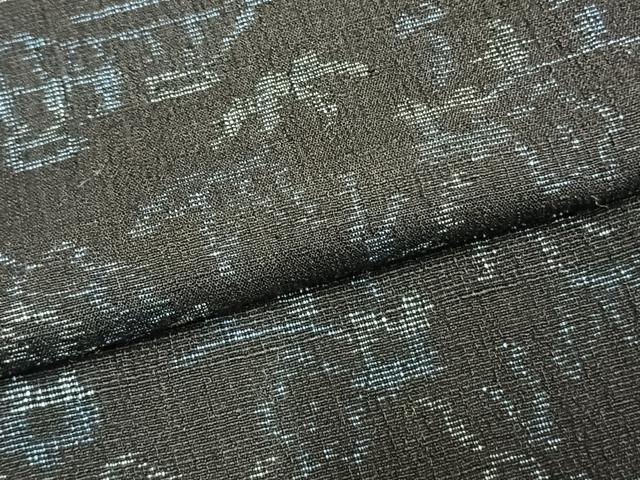 平和屋着物▽結城ちぢみ 単衣 風景草花文 正絹 逸品 AABB2198fy