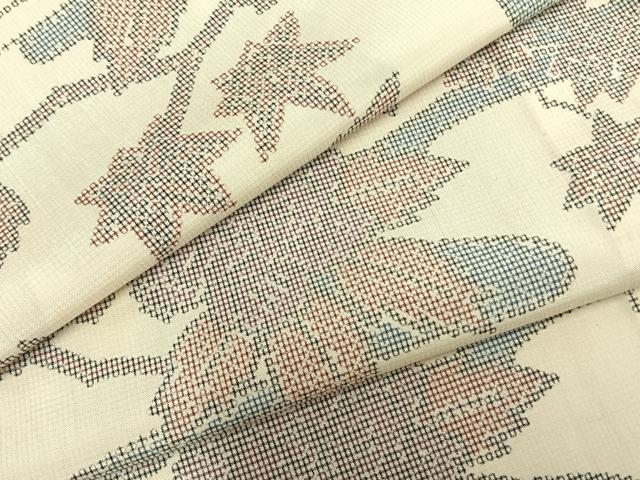 平和屋着物▽上質な紬 単衣 草花文 正絹 逸品 AABB2206fy