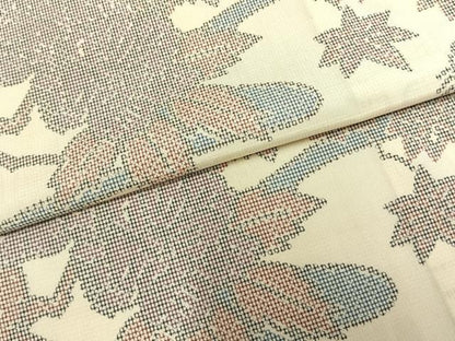 平和屋着物▽上質な紬 単衣 草花文 正絹 逸品 AABB2206fy