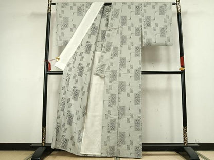 平和屋着物▽上質な紬　単衣　色紙花文　正絹　逸品　AABB2217fy