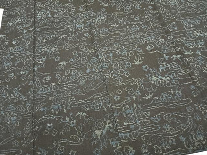 平和屋着物▽結城ちぢみ 単衣 風景草花文 正絹 逸品 AABB2198fy