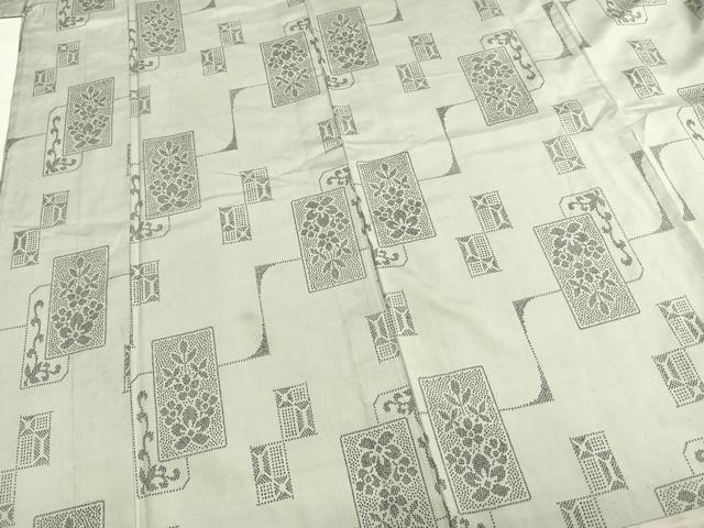 平和屋着物▽上質な紬　単衣　色紙花文　正絹　逸品　AABB2217fy