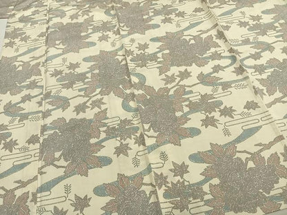 平和屋着物▽上質な紬 単衣 草花文 正絹 逸品 AABB2206fy