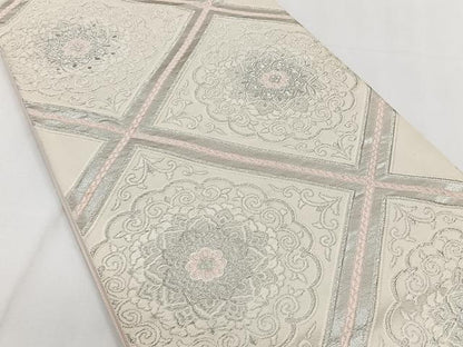 平和屋着物◎六通柄袋帯　唐織　天井花文　銀糸　正絹　逸品　CAAY3886xi