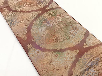 平和屋着物◎六通柄袋帯　狩猟円文　金糸　正絹　逸品　CAAY3901xi