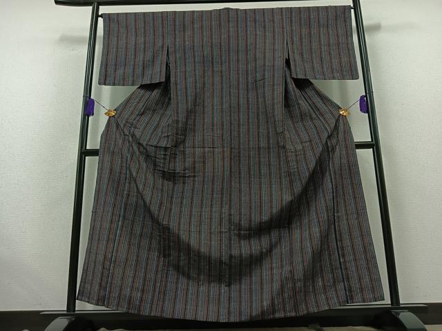 平和屋着物▽上質な紬 単衣 縞 やまと誂製 正絹 逸品 AABB4502jh