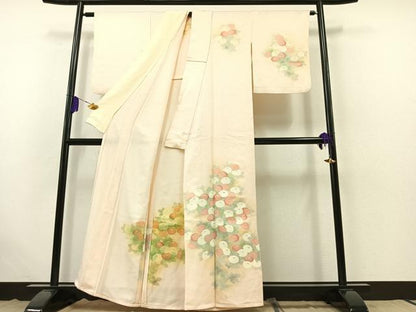 平和屋着物▽訪問着 単衣 刺繍 草花文 暈し染め 正絹 逸品 AABB4513jh