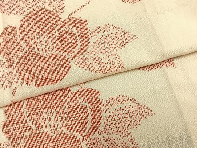 平和屋着物▽上質な紬 単衣 草花文 正絹 逸品 AABB2231fy