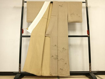 平和屋着物▽訪問着 単衣 手描き 枝花文 鬼しぼ縮緬 正絹 逸品 AABB2233fy