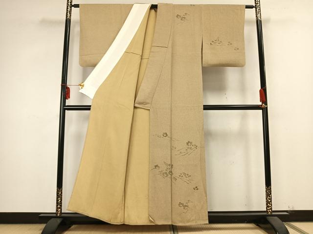 平和屋着物▽訪問着 単衣 手描き 枝花文 鬼しぼ縮緬 正絹 逸品 AABB2233fy