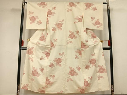 平和屋着物▽上質な紬 単衣 草花文 正絹 逸品 AABB2231fy