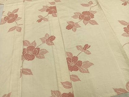 平和屋着物▽上質な紬 単衣 草花文 正絹 逸品 AABB2231fy