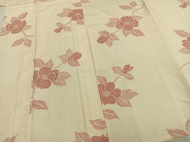 平和屋着物▽上質な紬 単衣 草花文 正絹 逸品 AABB2231fy
