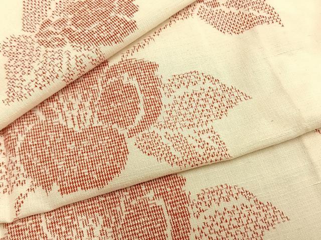 平和屋着物▽上質な紬 単衣 草花文 正絹 逸品 AABB2231fy