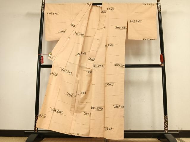 平和屋着物▽上質な紬 単衣 草花文 正絹 逸品 AABB2237fy