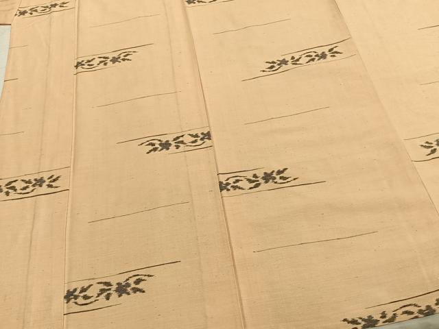 平和屋着物▽上質な紬 単衣 草花文 正絹 逸品 AABB2237fy