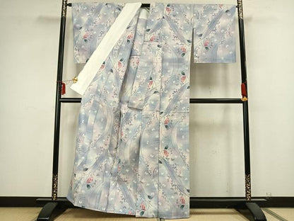 平和屋着物▽上質な紬 単衣 舞蝶枝葉文 正絹 逸品 AABB2251fy