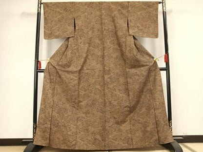 平和屋着物▽上質な紬 単衣 地紙草花文 正絹 逸品 AABB2256fy