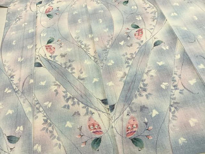平和屋着物▽上質な紬 単衣 舞蝶枝葉文 正絹 逸品 AABB2251fy