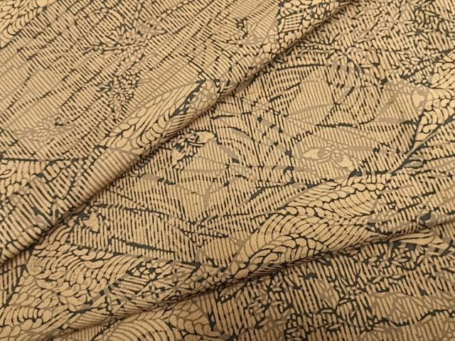 平和屋着物▽上質な紬 単衣 地紙草花文 正絹 逸品 AABB2256fy