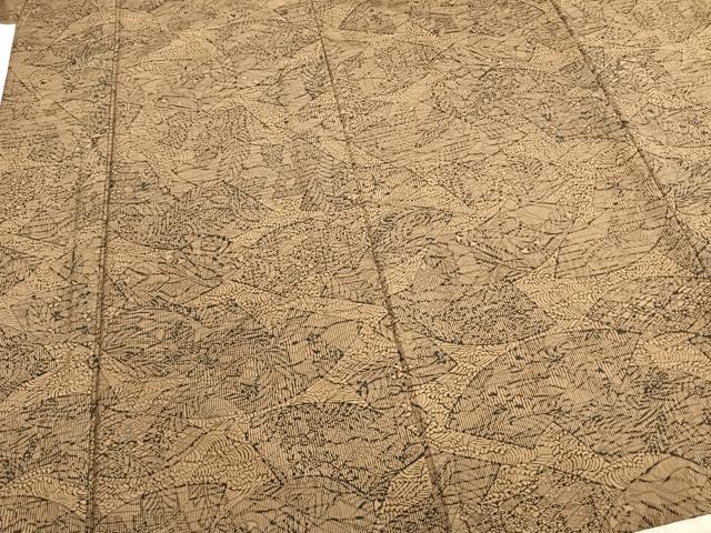 平和屋着物▽上質な紬 単衣 地紙草花文 正絹 逸品 AABB2256fy