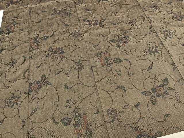 平和屋着物▽上質な紬　単衣　花唐草文　正絹　逸品　AABB2250fy