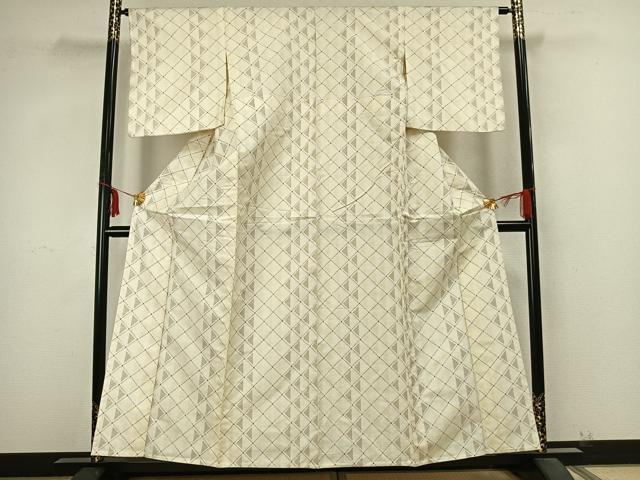 平和屋着物▽上質な紬 単衣 菱文 正絹 逸品 AABB2269fy