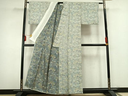 平和屋着物▽上質な小紋 単衣 お召地 花唐草文 正絹 逸品 AABB2270fy