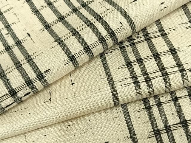 平和屋着物▽上質な紬　単衣　格子　正絹　逸品　AABB2268fy