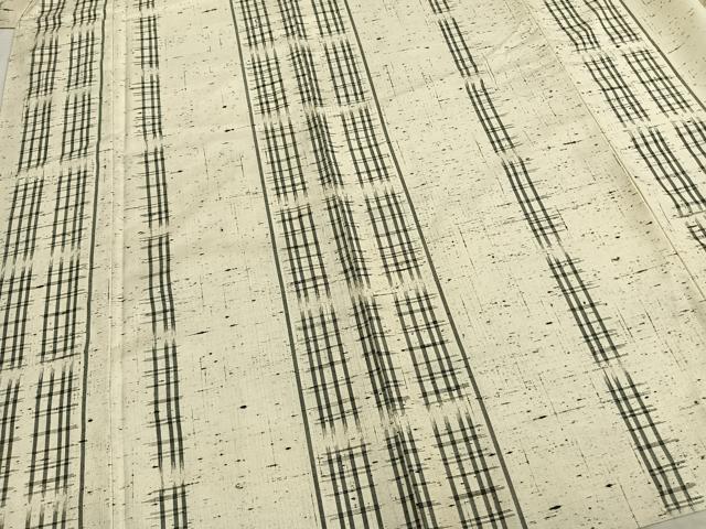 平和屋着物▽上質な紬　単衣　格子　正絹　逸品　AABB2268fy