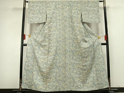 平和屋着物▽上質な小紋 単衣 お召地 花唐草文 正絹 逸品 AABB2270fy