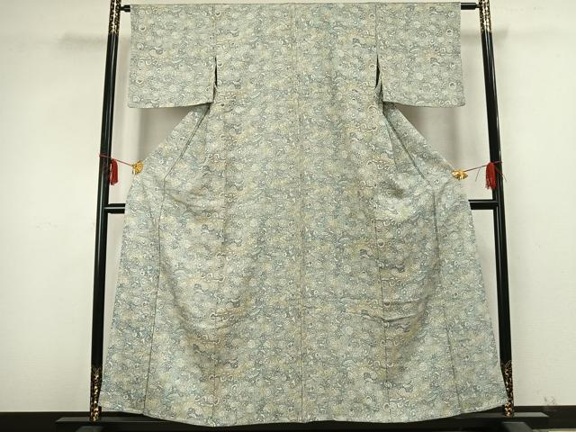 平和屋着物▽上質な小紋 単衣 お召地 花唐草文 正絹 逸品 AABB2270fy