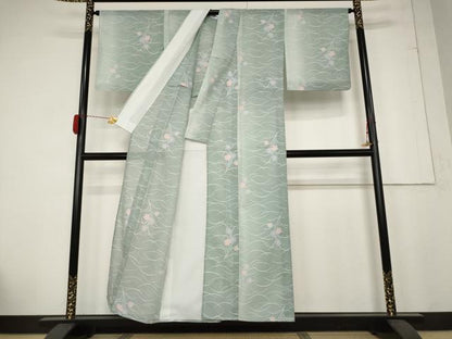 平和屋着物＊夏物　小紋　絽　芝花文　暈し染め　洗える着物　AABB0633st