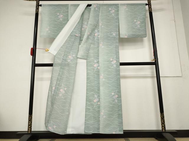 平和屋着物＊夏物　小紋　絽　芝花文　暈し染め　洗える着物　AABB0633st