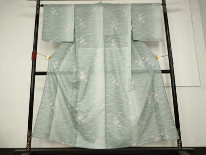 平和屋着物＊夏物　小紋　絽　芝花文　暈し染め　洗える着物　AABB0633st