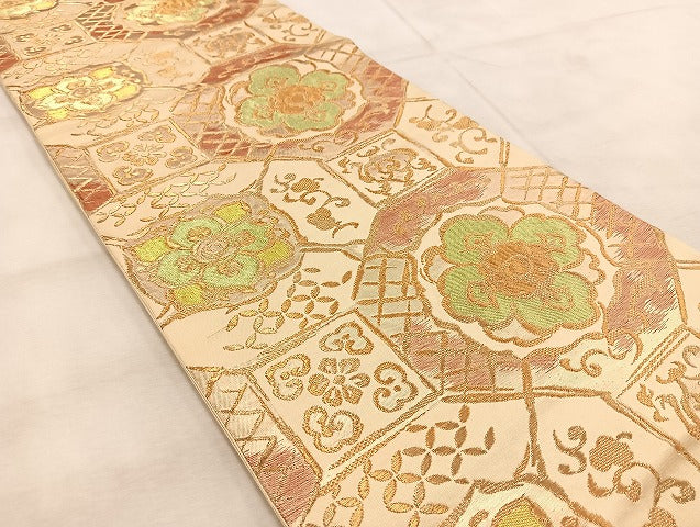 平和屋着物◎六通柄袋帯　蜀江花文　金糸　正絹　逸品　BAAU9519yc